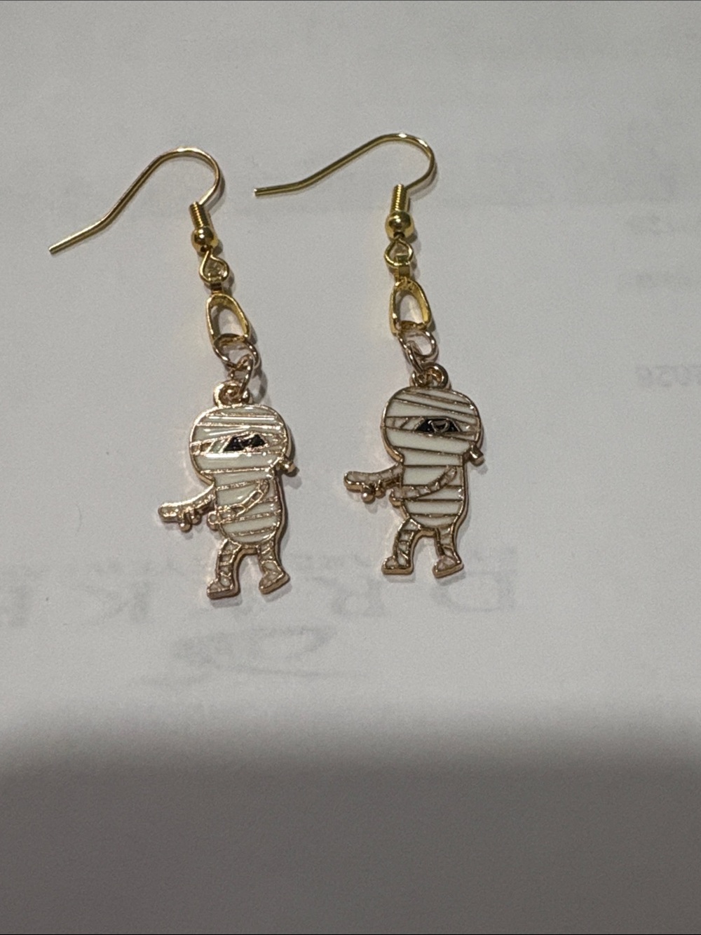 Gold Mummy Dangle Earrings- Cute Halloween Accessory